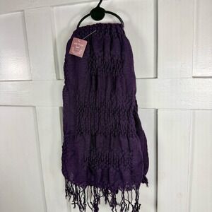 Womens Deep Purple Boho Crinkle Textured Scarf with Fringe